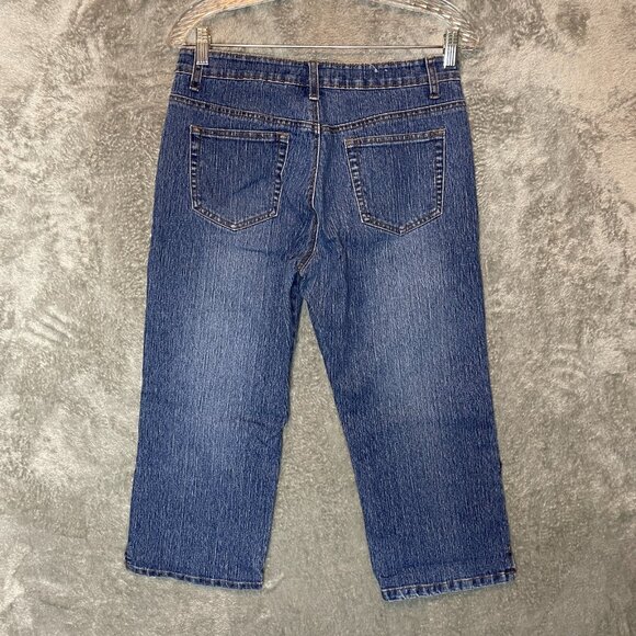 Women 90s Y2K Boho Vintage Wash Embroidered Floral Mid Rise Pedal Pusher Jeans 6 - Picture 3 of 12